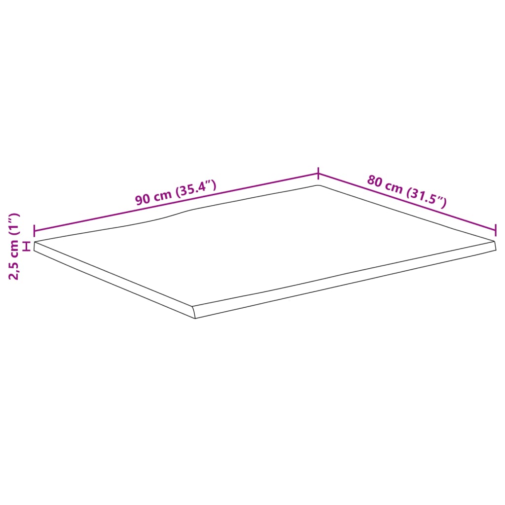 tömör akácfa téglalap alakú asztallap 90x80x2,5 cm