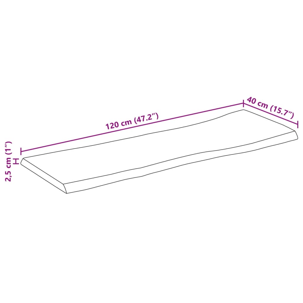 tömör mangófa természetes élű asztallap 120 x 40 x 2,5 cm