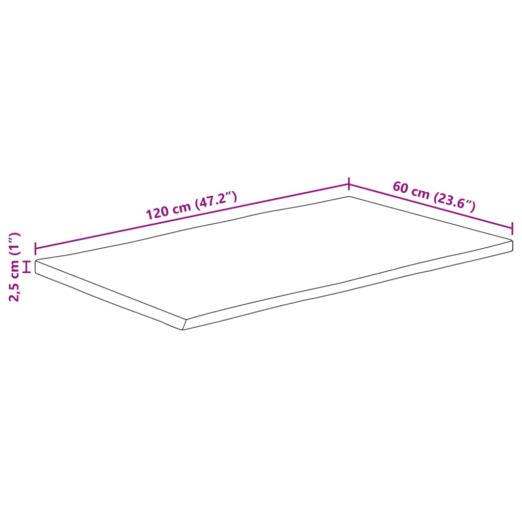 tömör mangófa természetes élű asztallap 120 x 60 x 2,5 cm