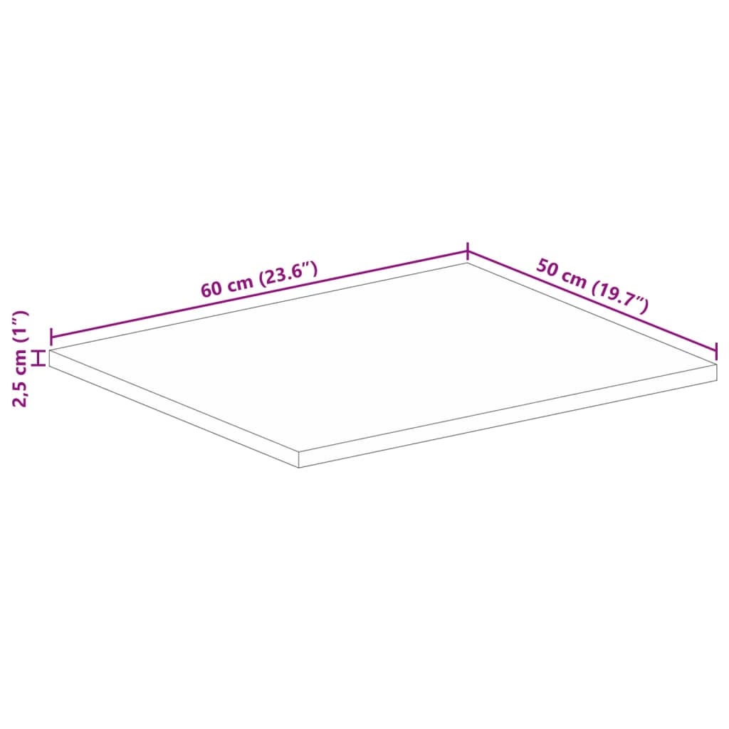 tömör nyers mangófa téglalap alakú asztallap 60x50x2,5 cm