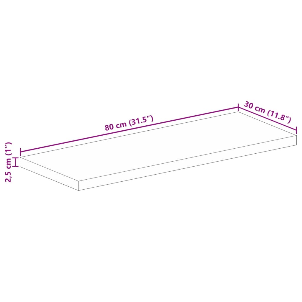 tömör mangófa téglalap alakú asztallap 80x30x2,5 cm