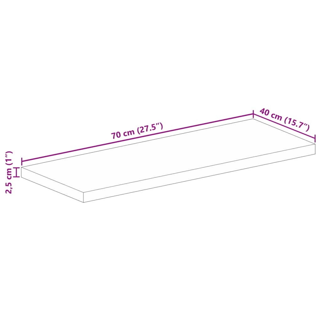 tömör mangófa téglalap alakú asztallap 70x40x2,5 cm