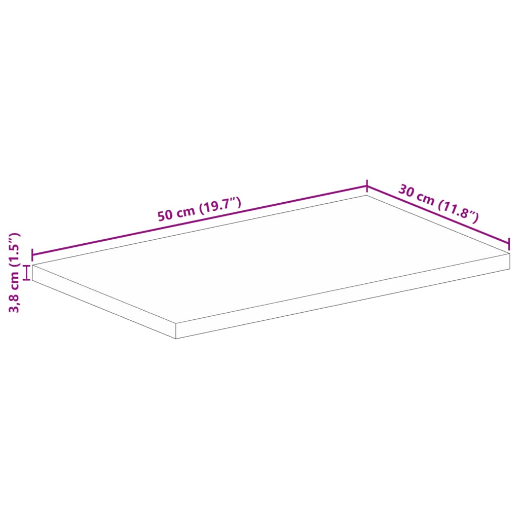 tömör mangófa téglalap alakú asztallap 50x30x3,8 cm