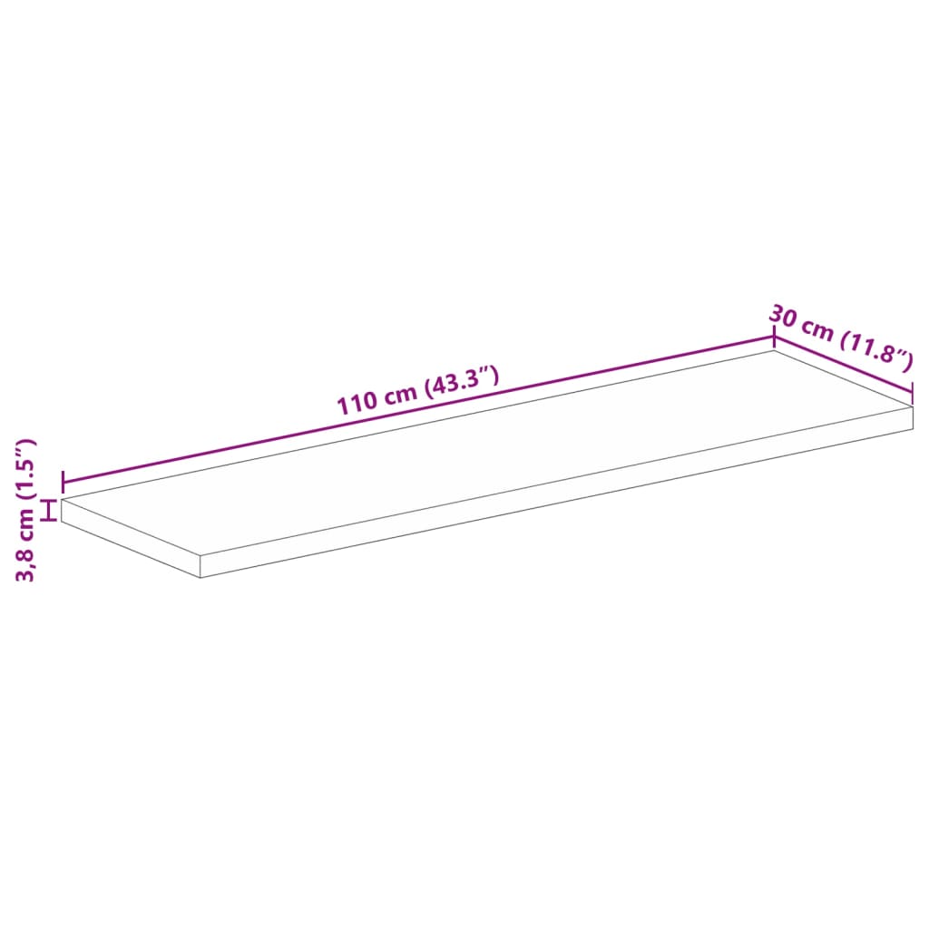 tömör mangófa téglalap alakú asztallap 110x30x3,8 cm