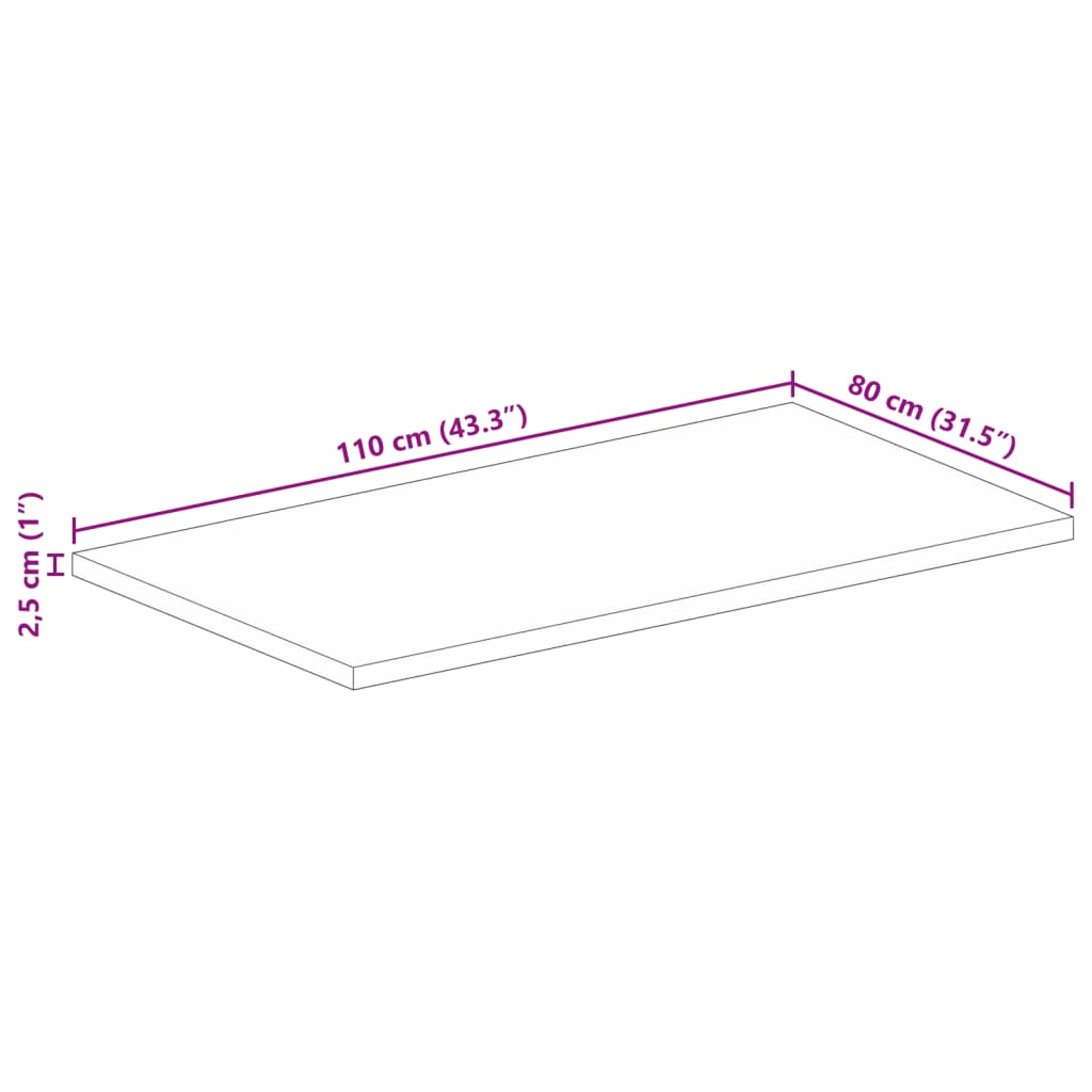 tömör mangófa téglalap alakú asztallap 110x80x2,5 cm