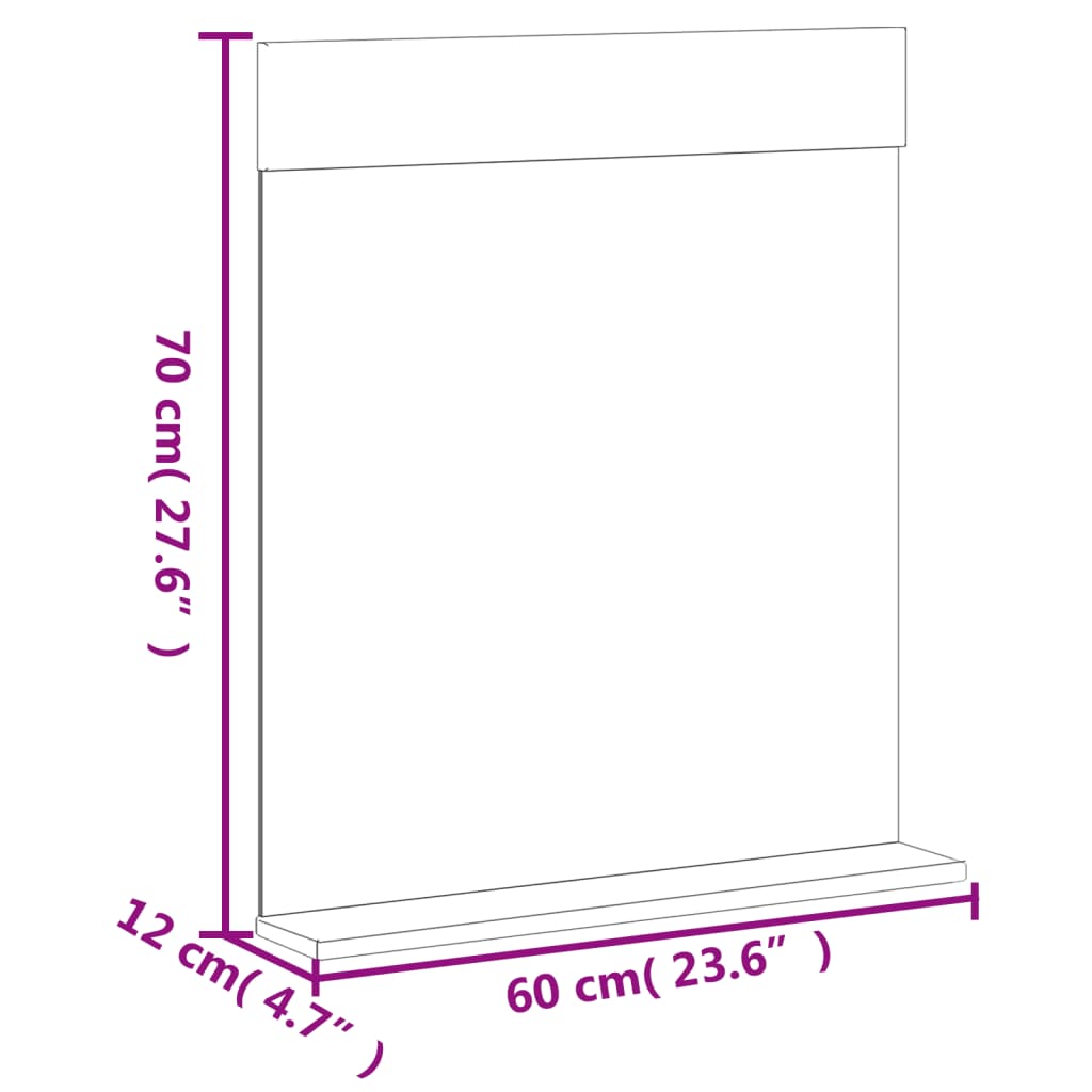 BERG fekete tömör fa fürdőszobatükör polccal 60 x 12 x 70 cm