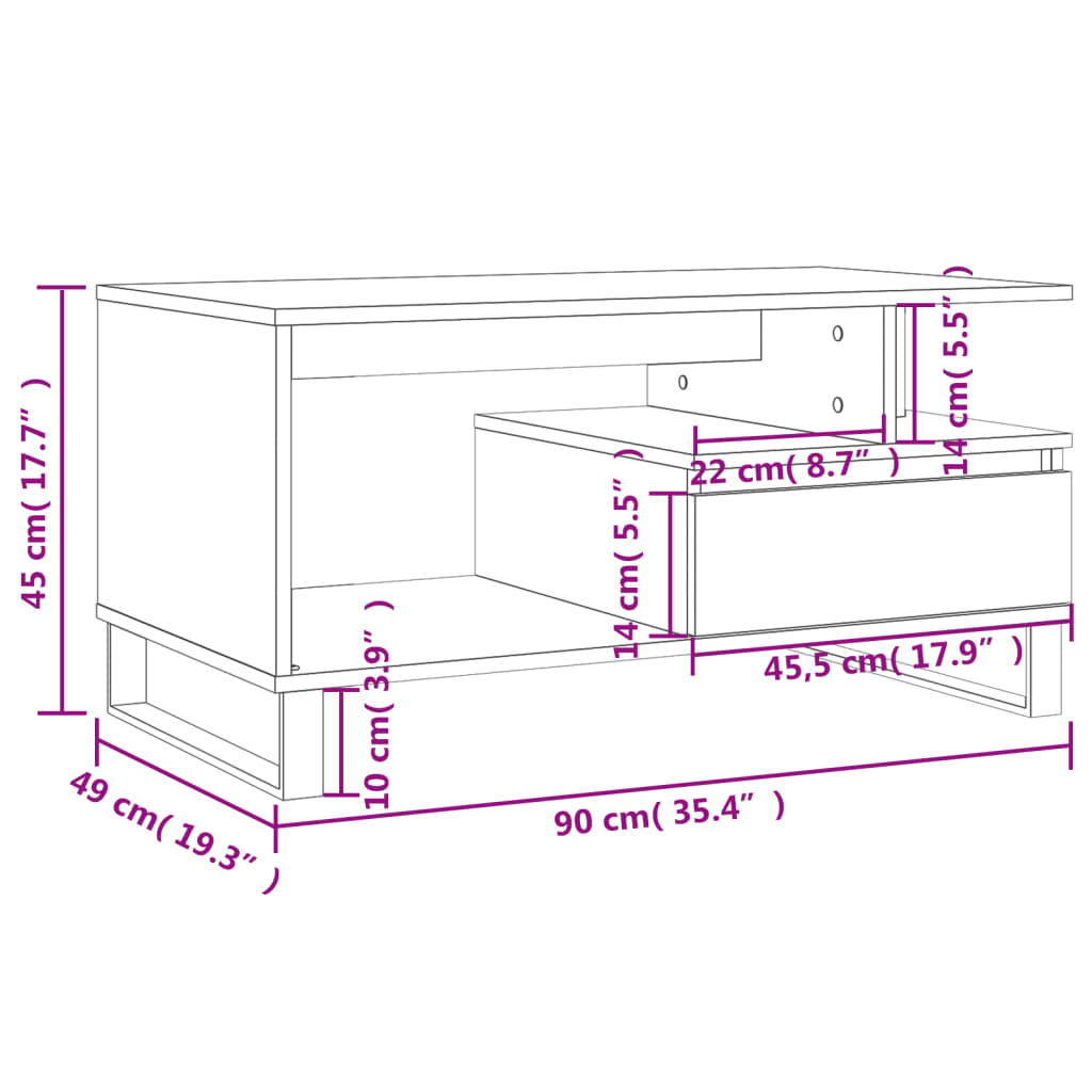 fekete szerelt fa dohányzóasztal 90 x 49 x 45 cm