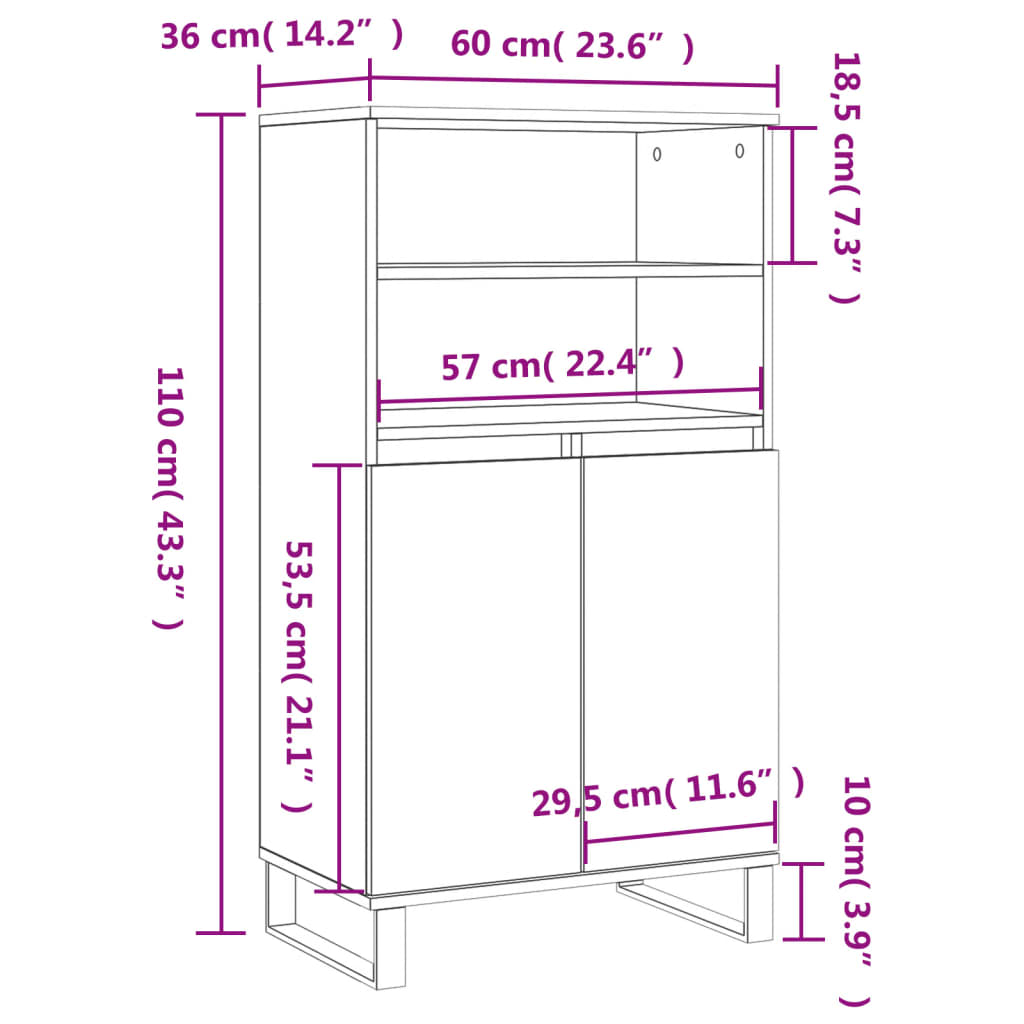 betonszürke szerelt fa magasszekrény 60 x 36 x 110 cm