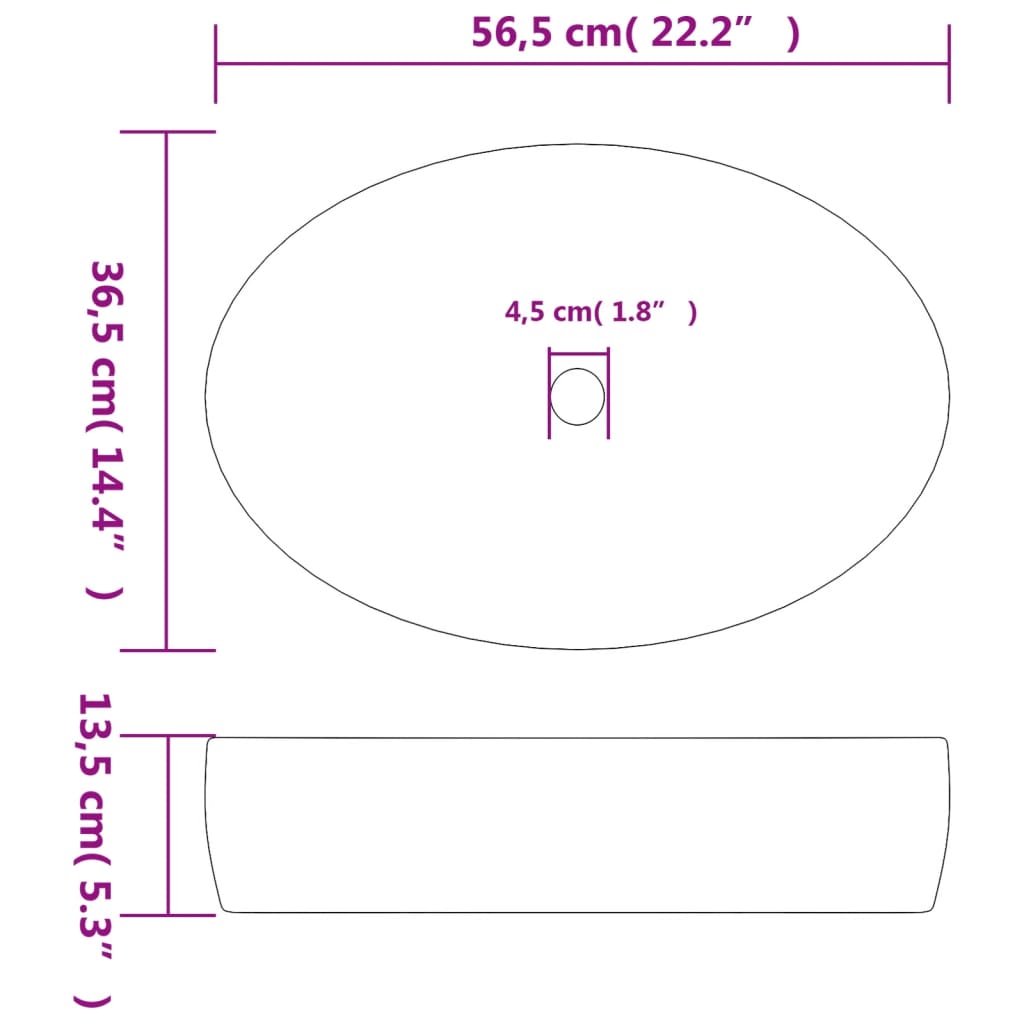 fekete-kék kerámia ovális asztali mosdó 56,5 x 36,5 x 13,5 cm