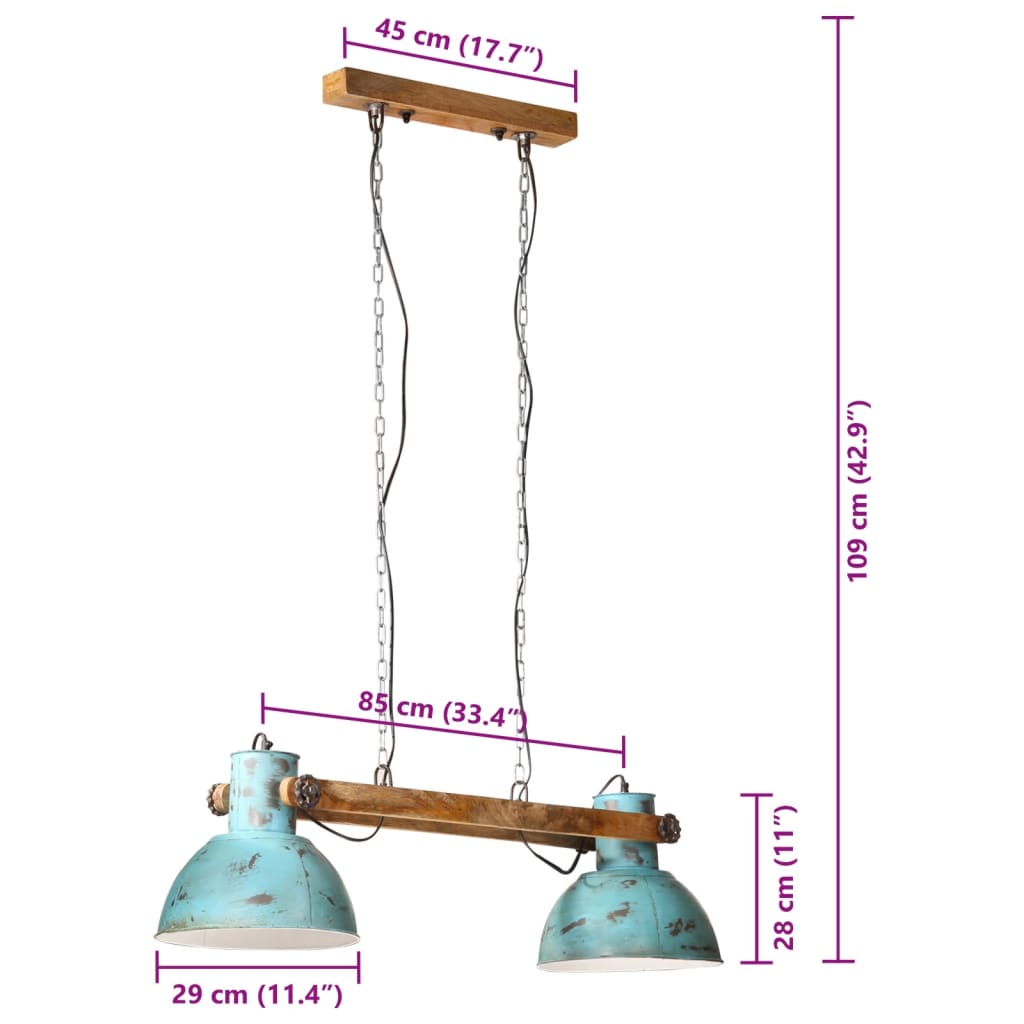 kopott kék függőlámpa 25 W 85x28x109 cm E27