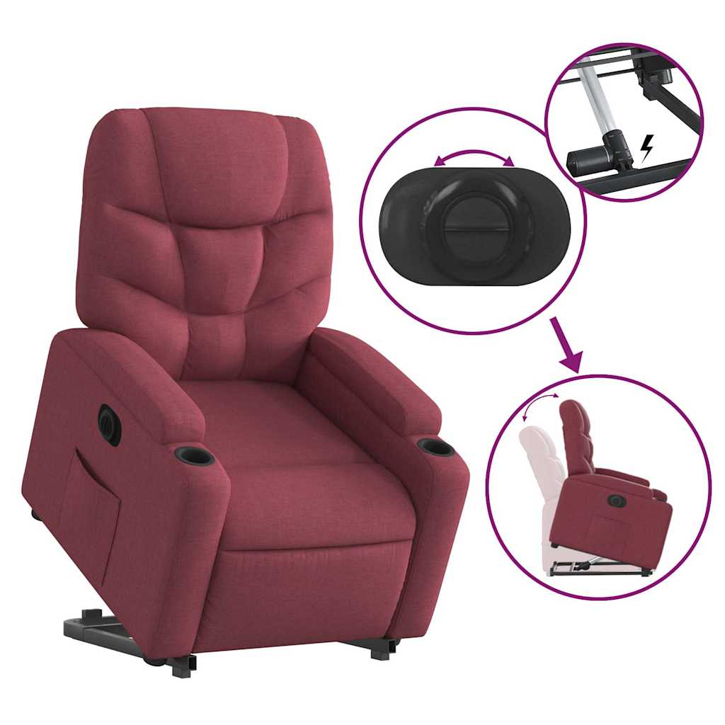 elektromos felállást segítő bordó szövet dönthető fotel