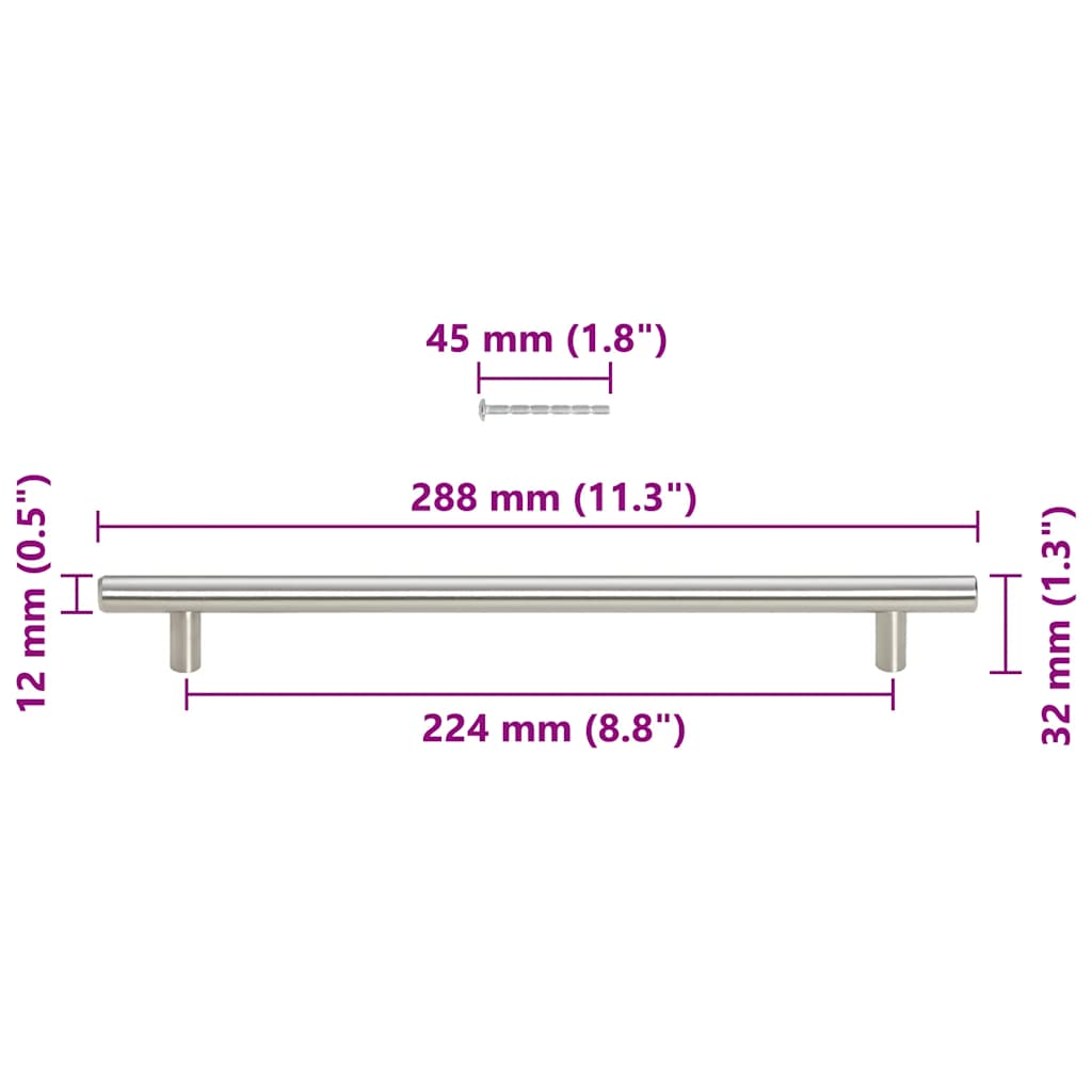 5 db ezüst rozsdamentes acél szekrényfogantyú 224 mm