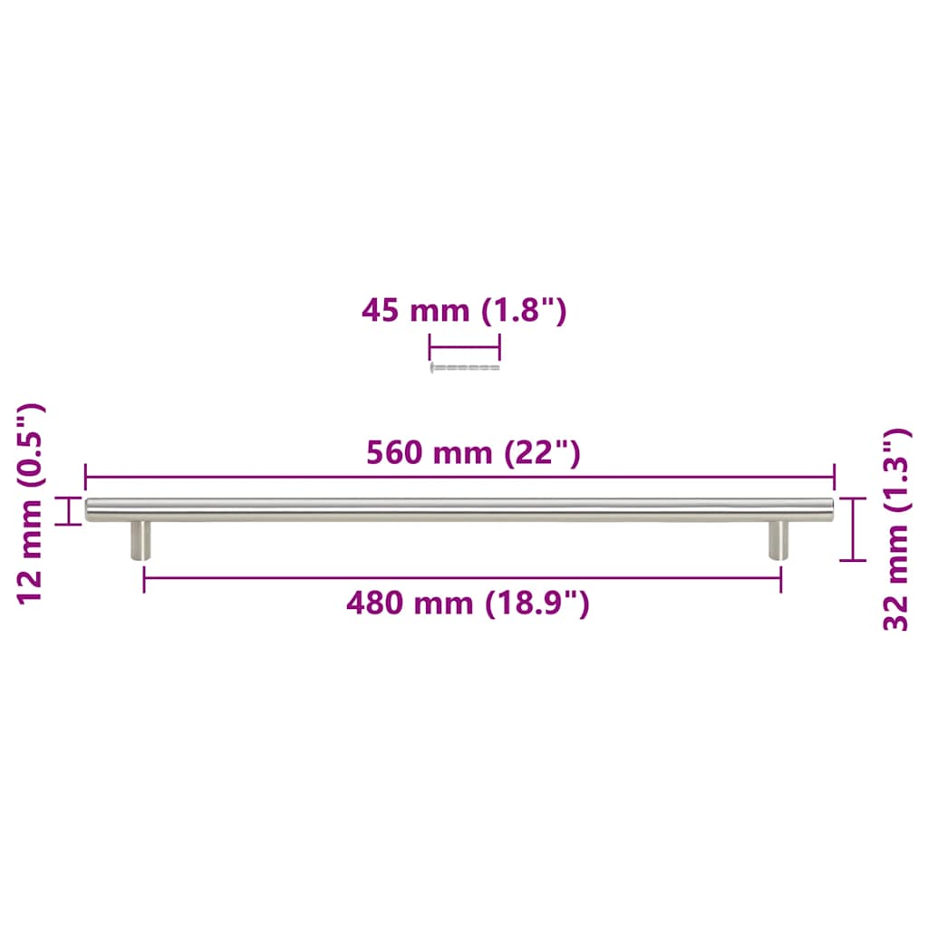5 db ezüst rozsdamentes acél szekrényfogantyú 480 mm