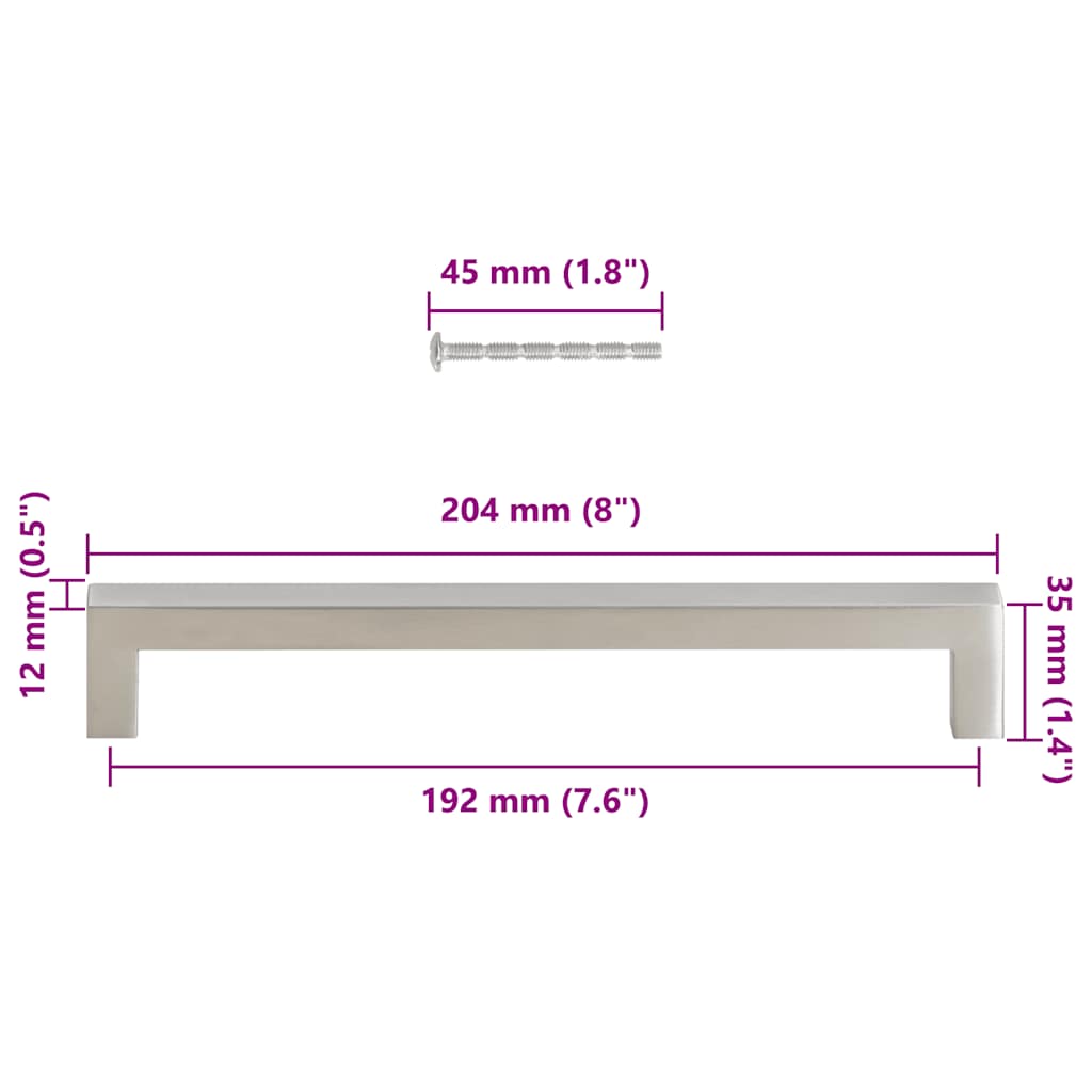 5 db ezüst rozsdamentes acél szekrényfogantyú 192 mm