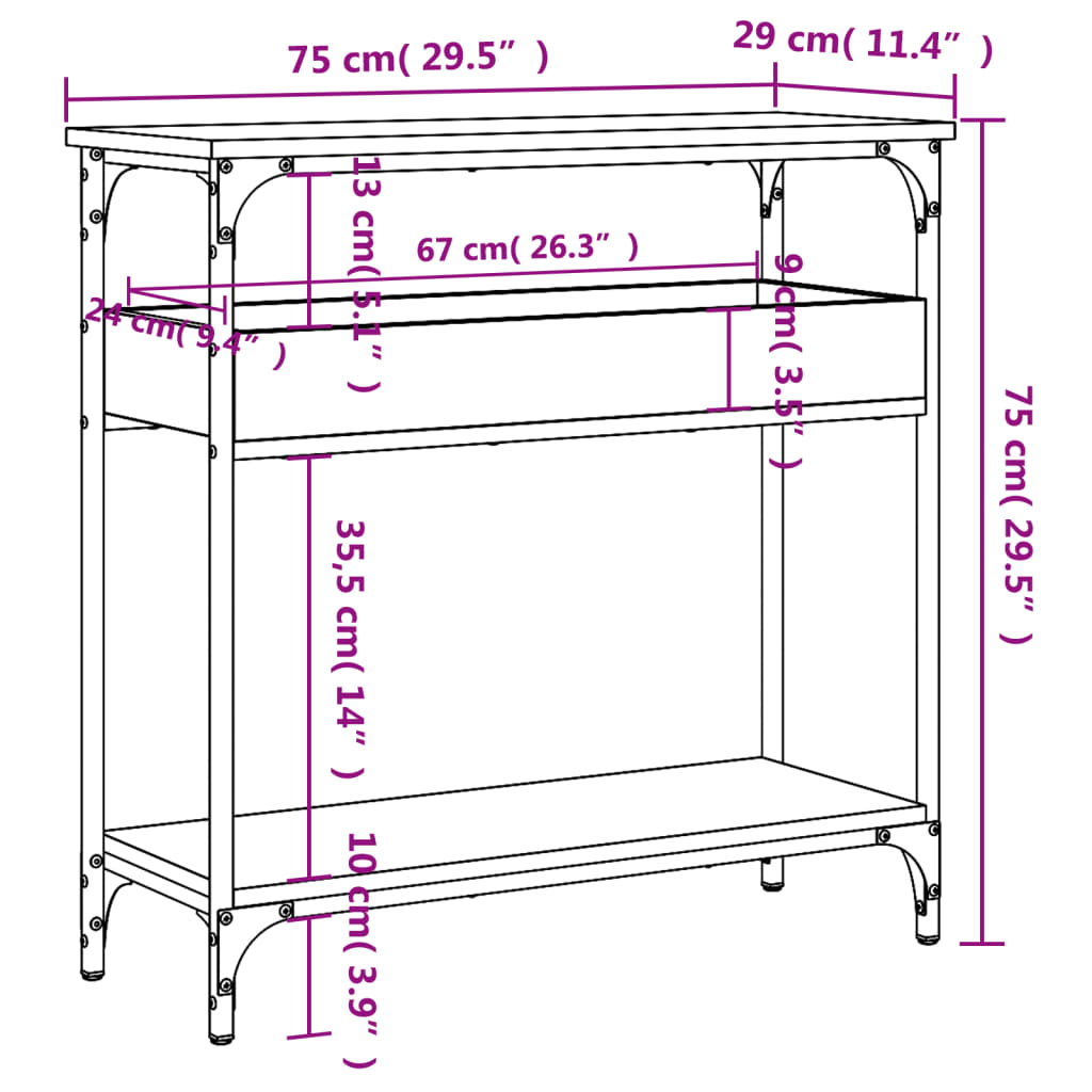 fekete szerelt fa tálalóasztal polccal 75x29x75 cm