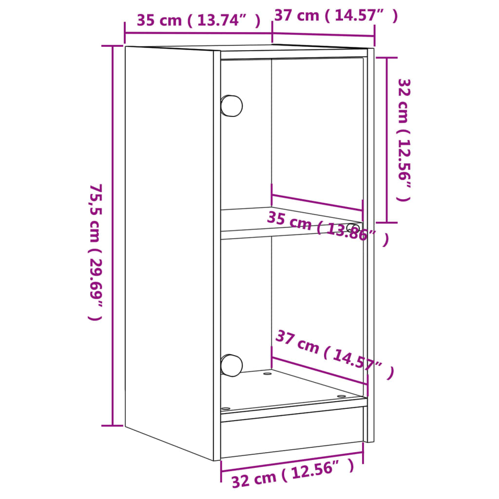 füstös tölgy színű kisszekrény üvegajtókkal 35 x 37 x 75,5 cm