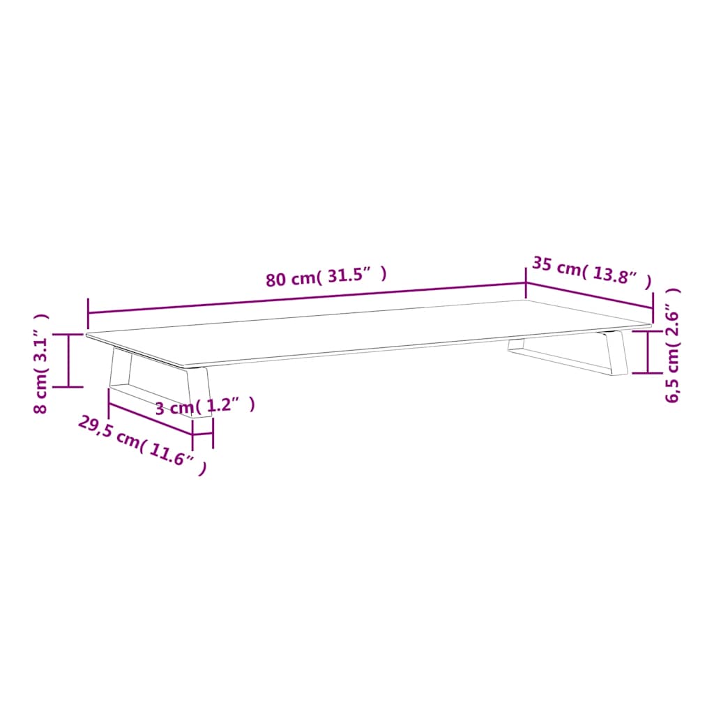 fehér edzett üveg és fém monitorállvány 80 x 35 x 8 cm