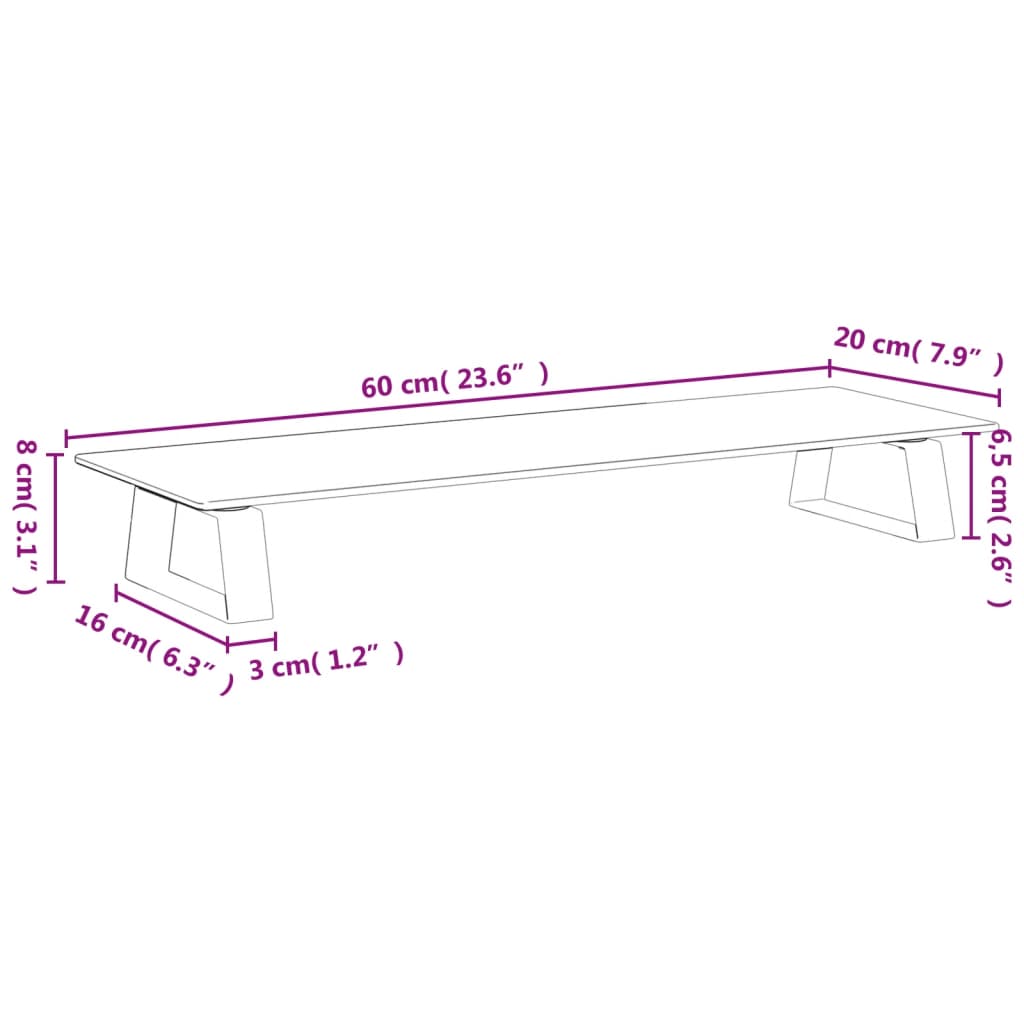 fekete edzett üveg és fém monitorállvány 60 x 20 x 8 cm