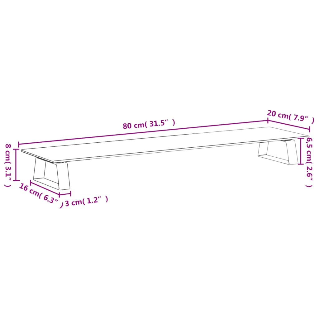 fekete edzett üveg és fém monitorállvány 80 x 20 x 8 cm