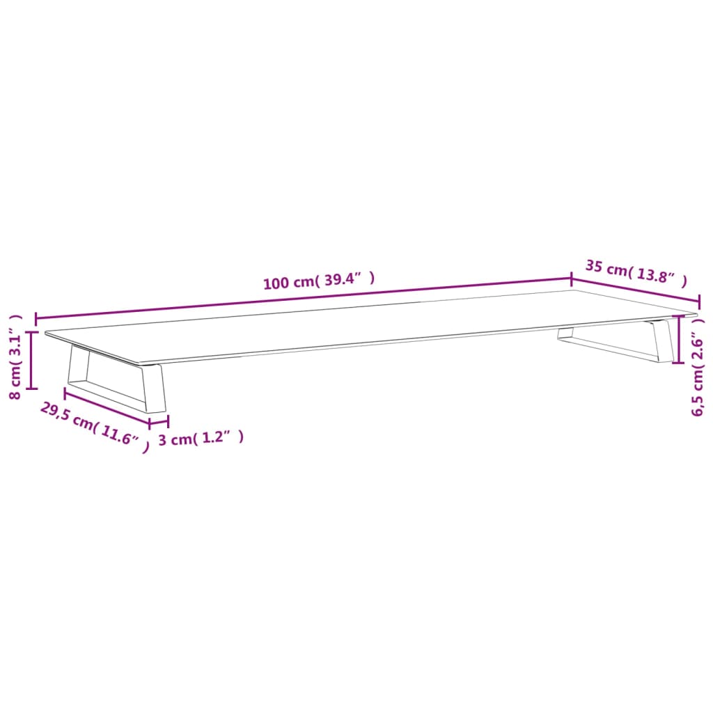 fekete edzett üveg és fém monitorállvány 100 x 35 x 8 cm