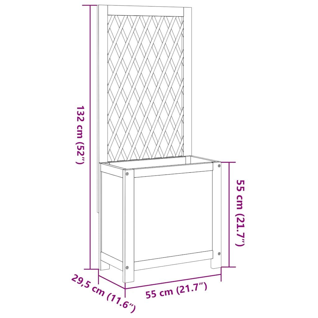 tömör akácfa rácsos ültetőláda 55 x 29,5 x 132 cm