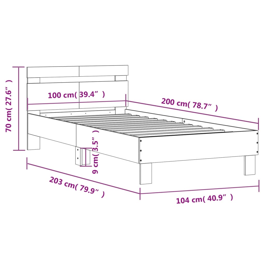 füstös tölgyszínű szerelt fa ágykeret fejtámlával 100 x 200 cm