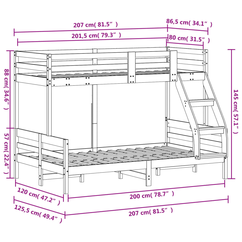 viaszbarna tömör fenyőfa emeletes ágy 80 x 200/120 x 200 cm