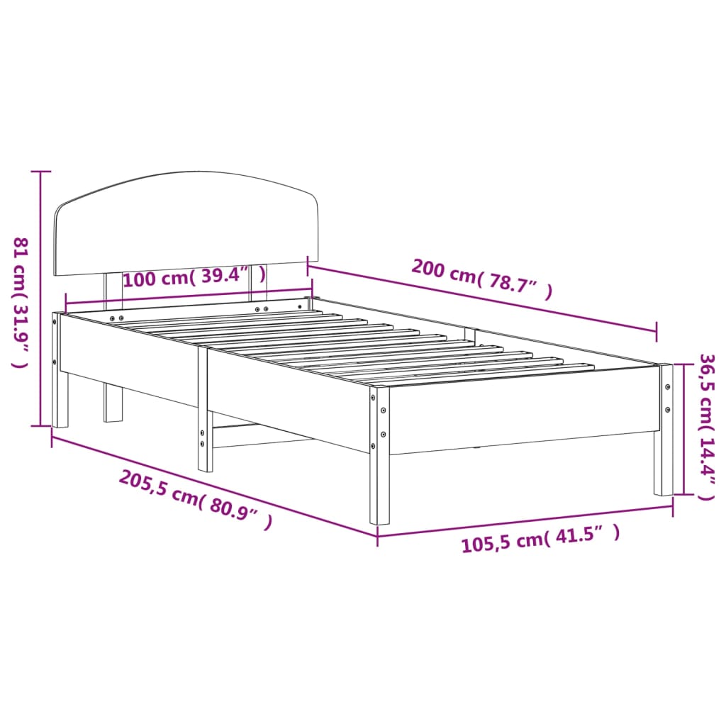 viaszbarna tömör fenyőfa ágy matrac nélkül 100 x 200 cm