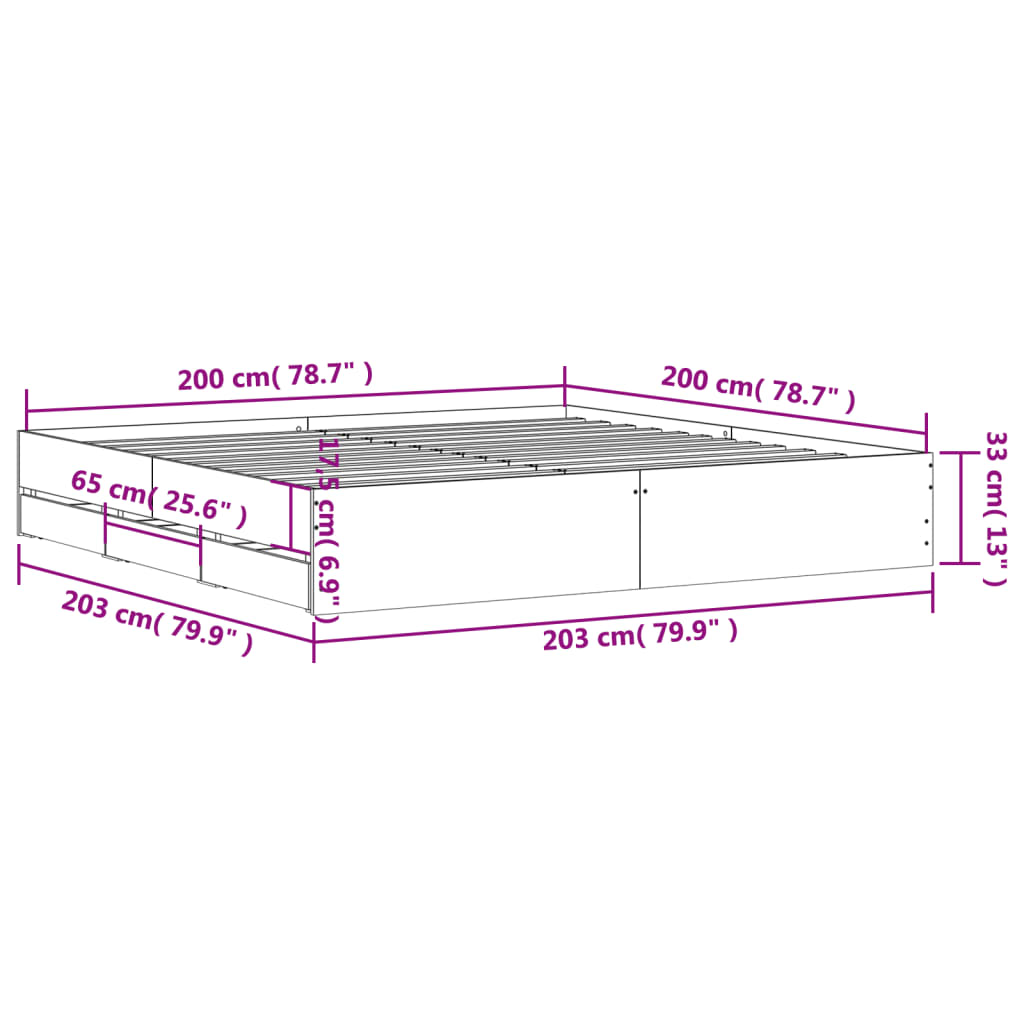sonoma tölgyszínű szerelt fa ágykeret 200 x 200 cm