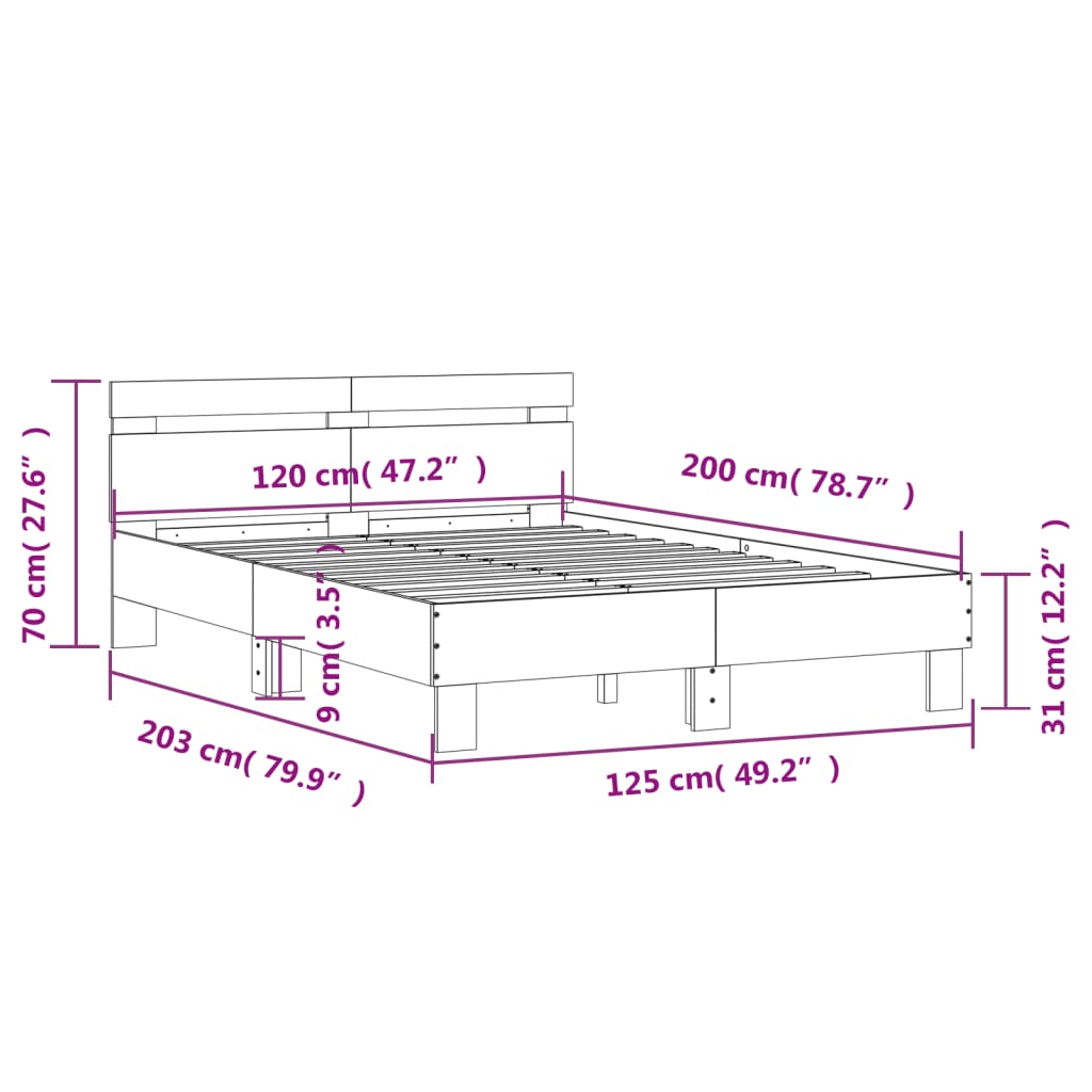 füstös tölgy színű szerelt fa ágykeret fejtámlával 120x200 cm