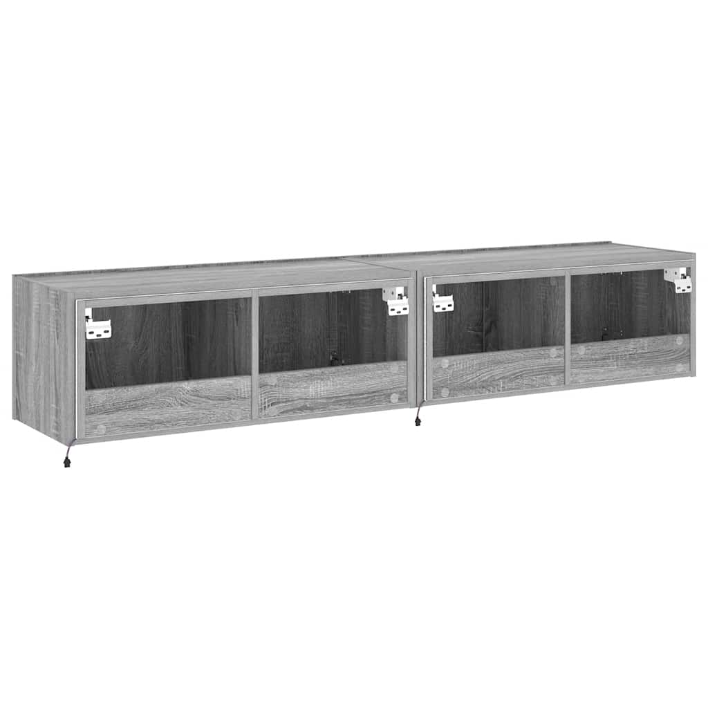 2 db szürke sonoma fali TV-szekrény LED-ekkel 80x35x31 cm