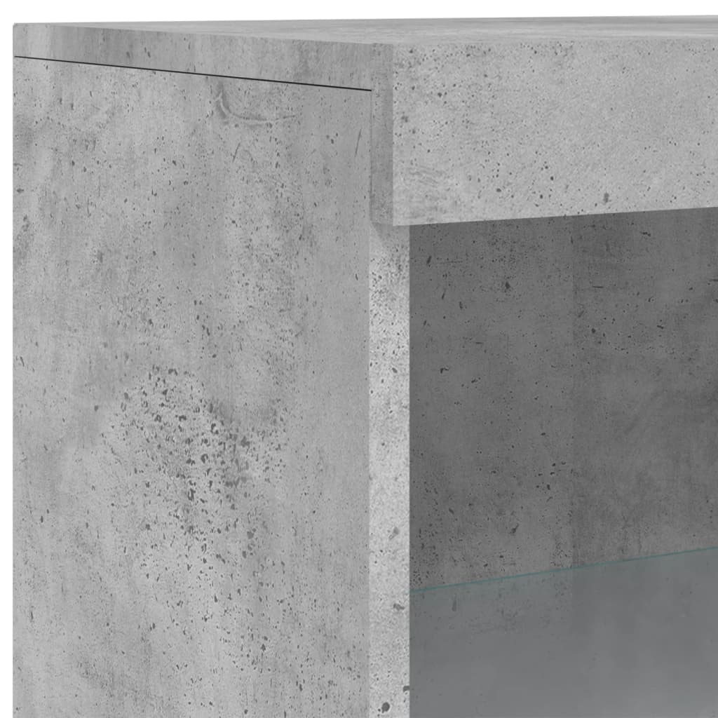 3 db betonszürke szerelt fa tálalószekrény LED-ekkel
