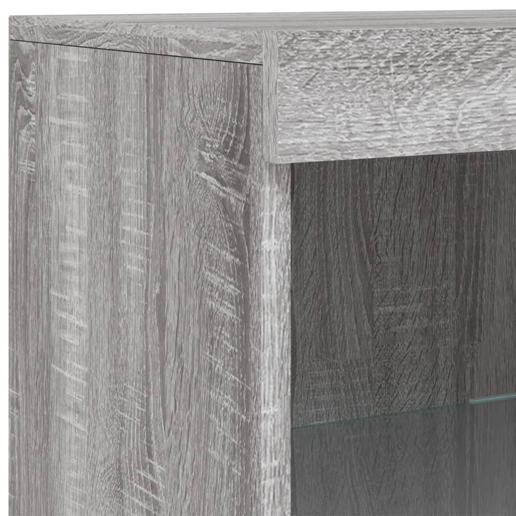 szürke sonoma színű tálalószekrény LED-ekkel 162 x 37 x 100 cm