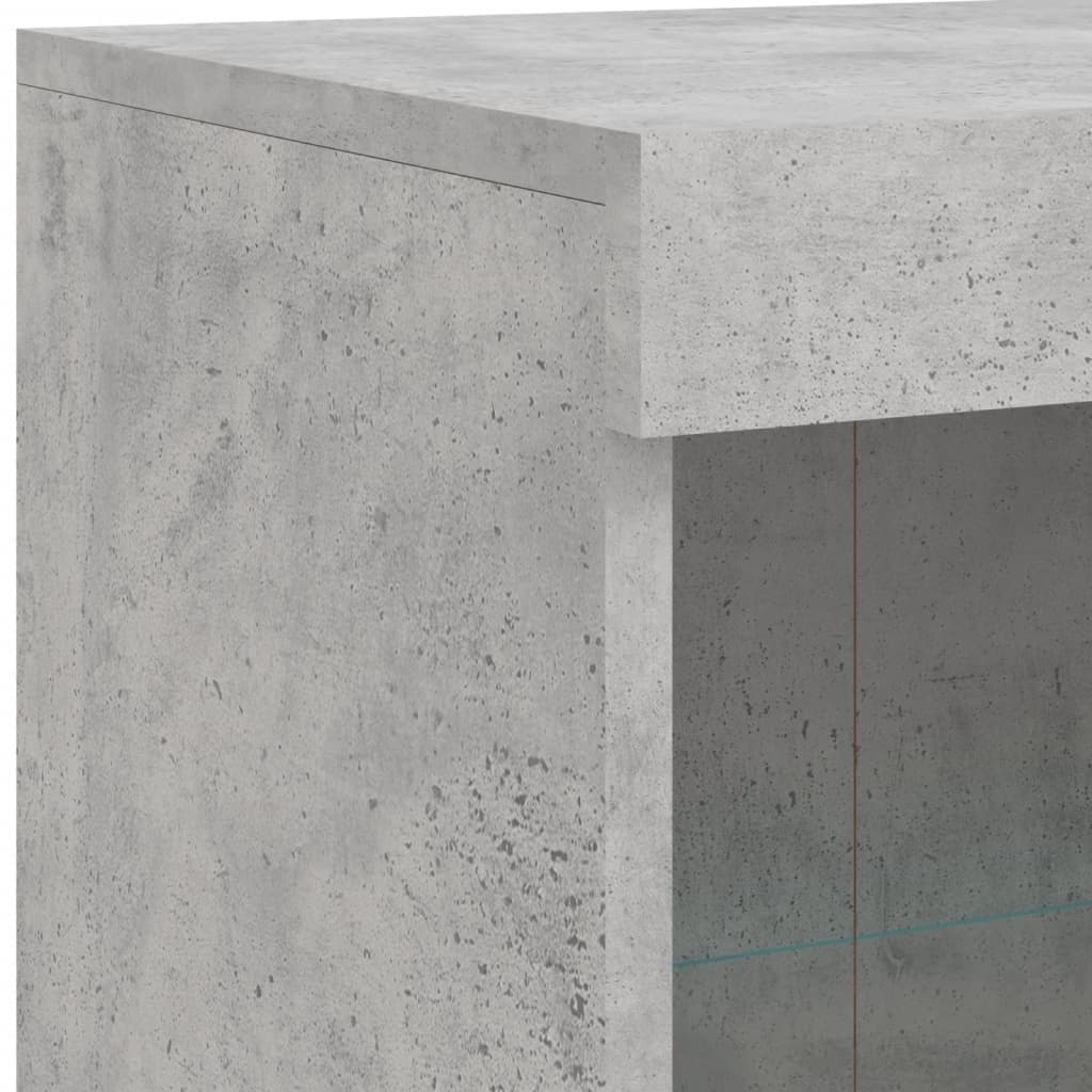 betonszürke tálalószekrény LED-világítással 202 x 37 x 100 cm