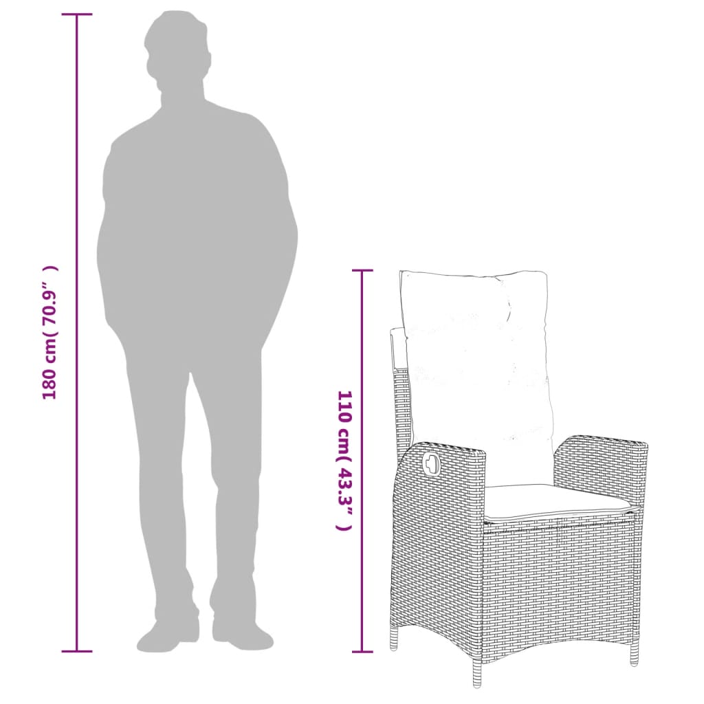 fekete polyrattan dönthető kerti szék párnával