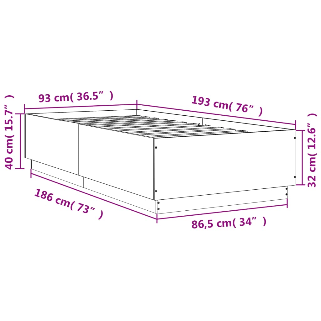 betonszürke szerelt fa ágykeret 90 x 190 cm
