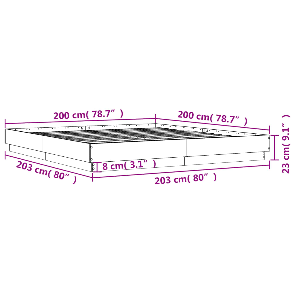 sonoma tölgyszínű szerelt fa ágykeret 200 x 200 cm