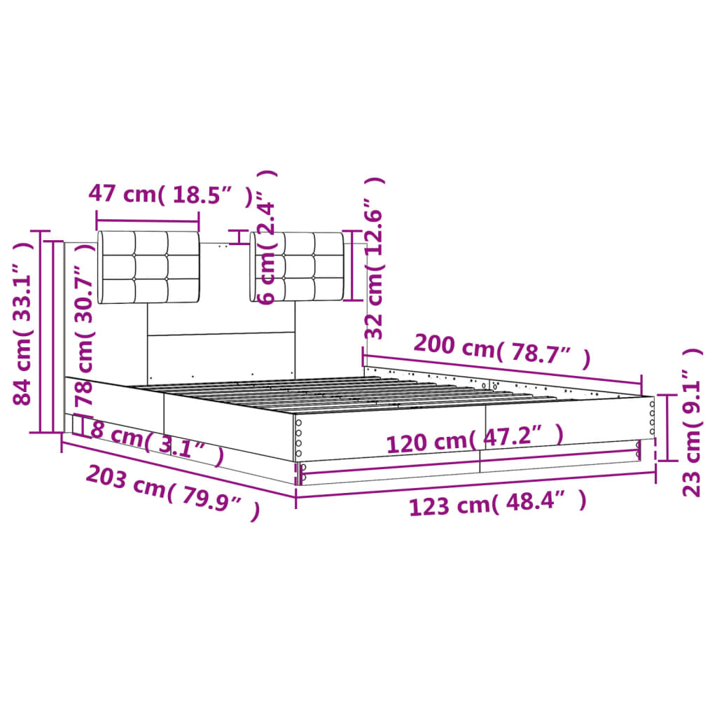 sonoma tölgy színű szerelt fa ágykeret fejtámlával 120x200 cm
