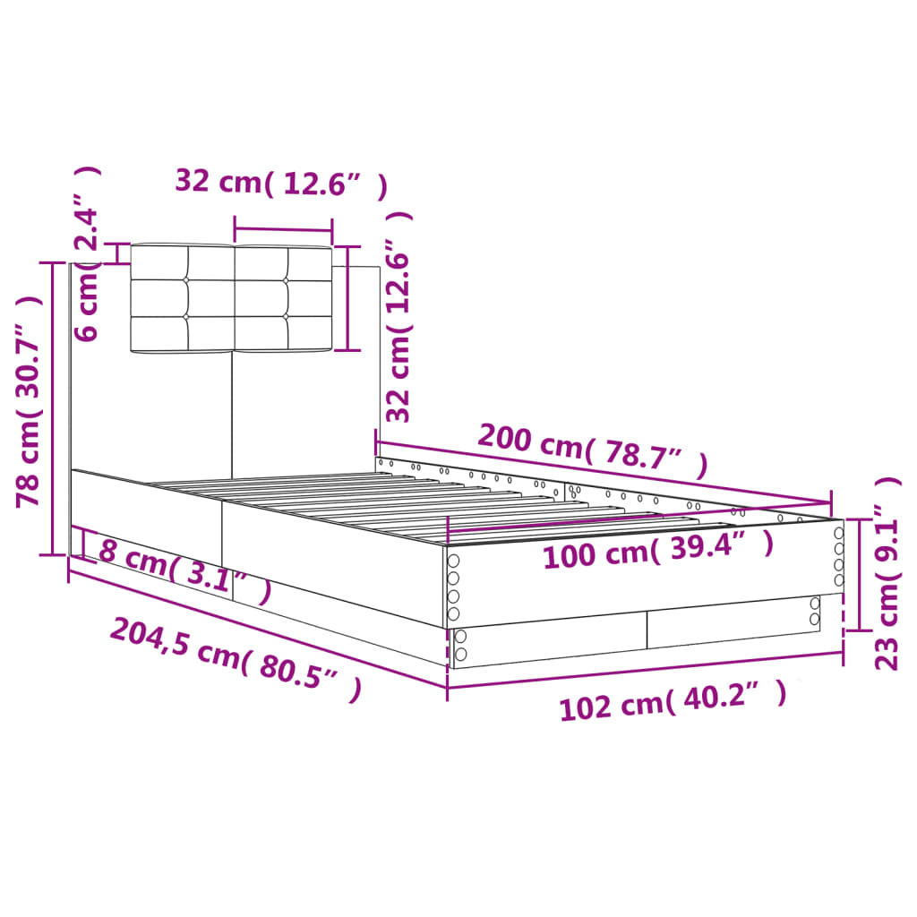 barna tölgyszínű szerelt fa ágykeret fejtámlával 100 x 200 cm