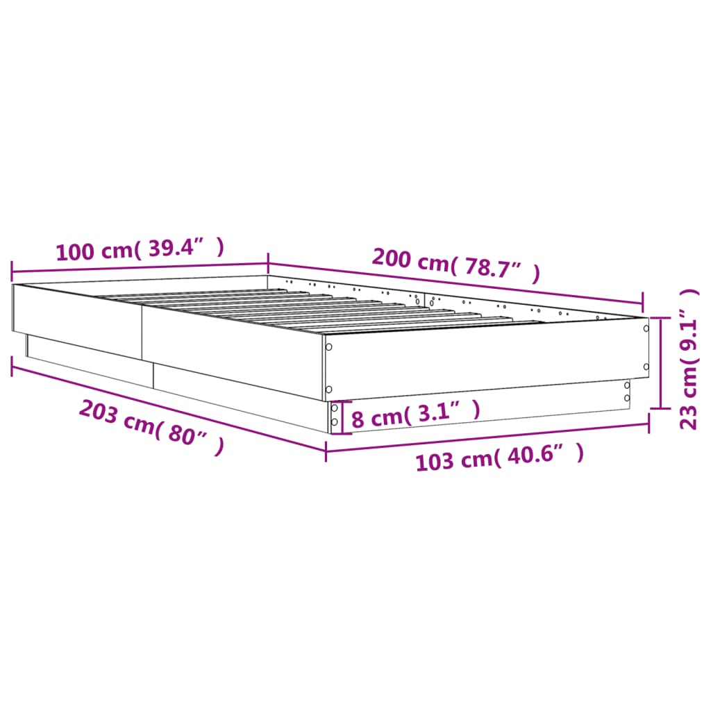 füstös tölgy színű szerelt fa ágykeret matrac nélkül 100x200 cm