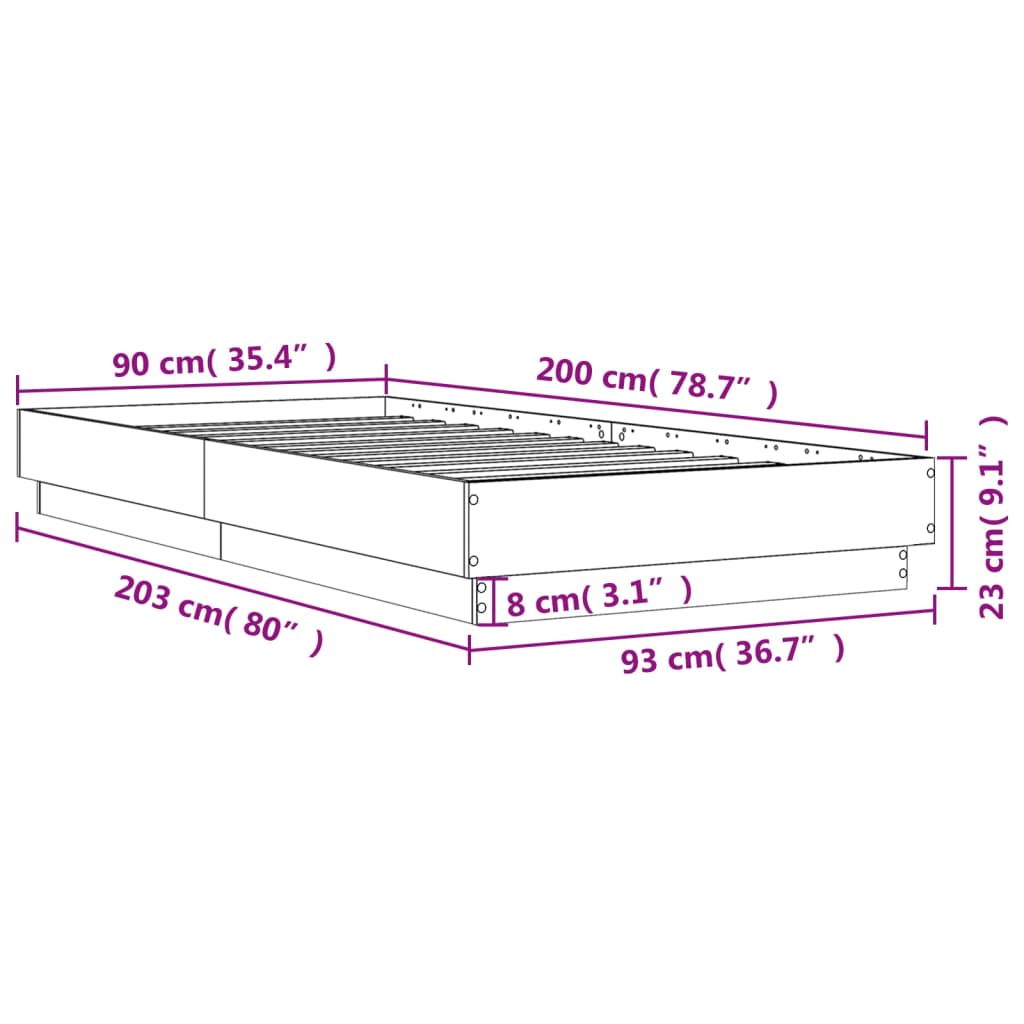betonszürke szerelt fa ágykeret 90 x 200 cm