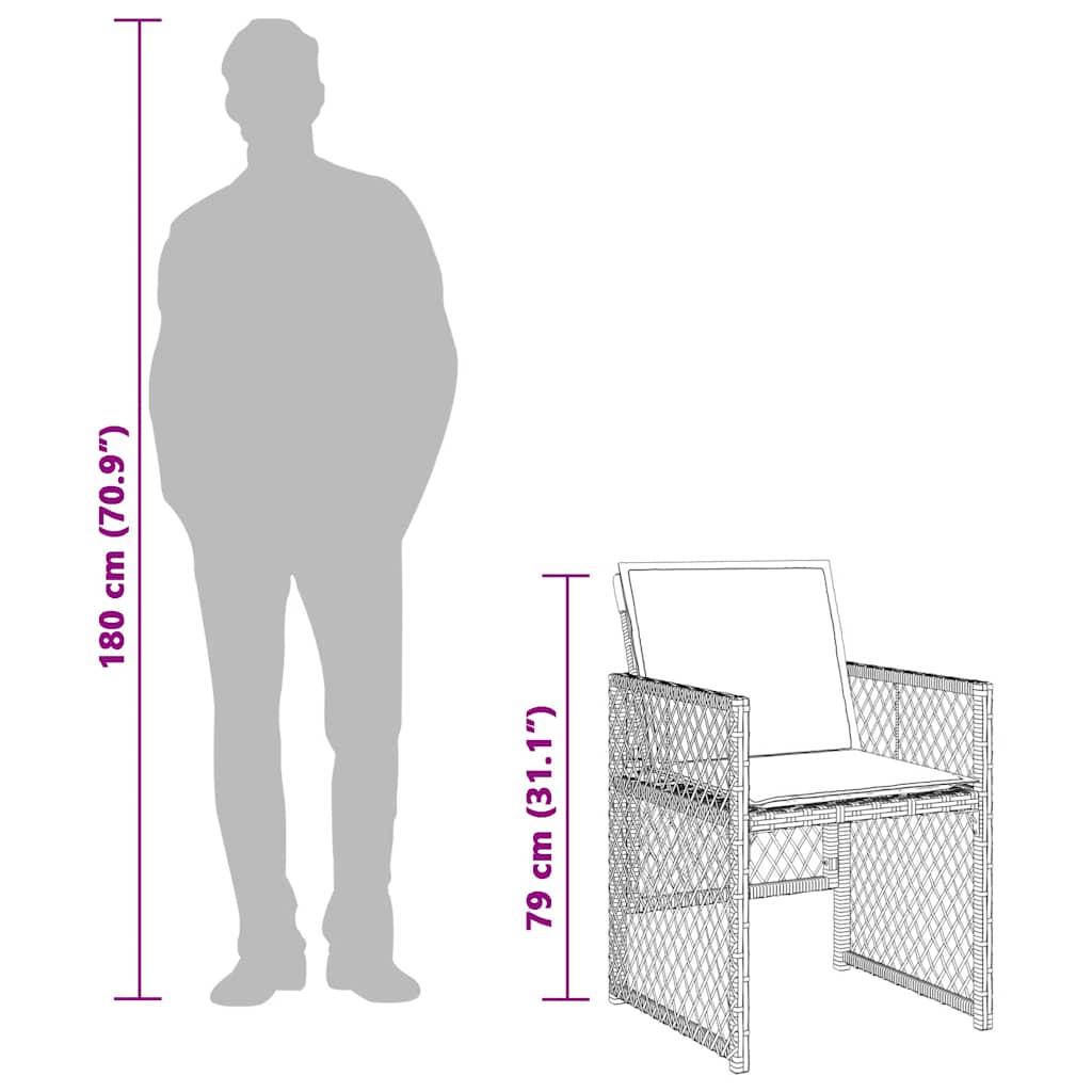 11 részes fekete polyrattan kerti étkezőgarnitúra párnákkal