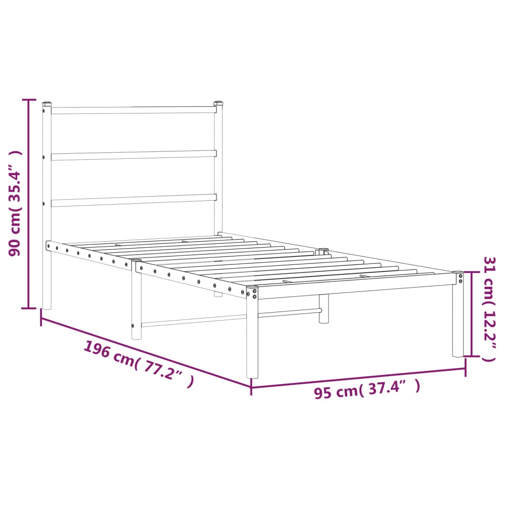 fekete fém ágykeret fejtámlával 90 x 190 cm