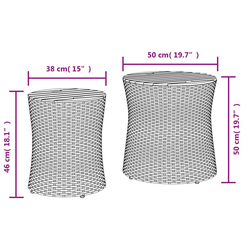2 db szürke polyrattan kerti kisasztal fa asztallappal