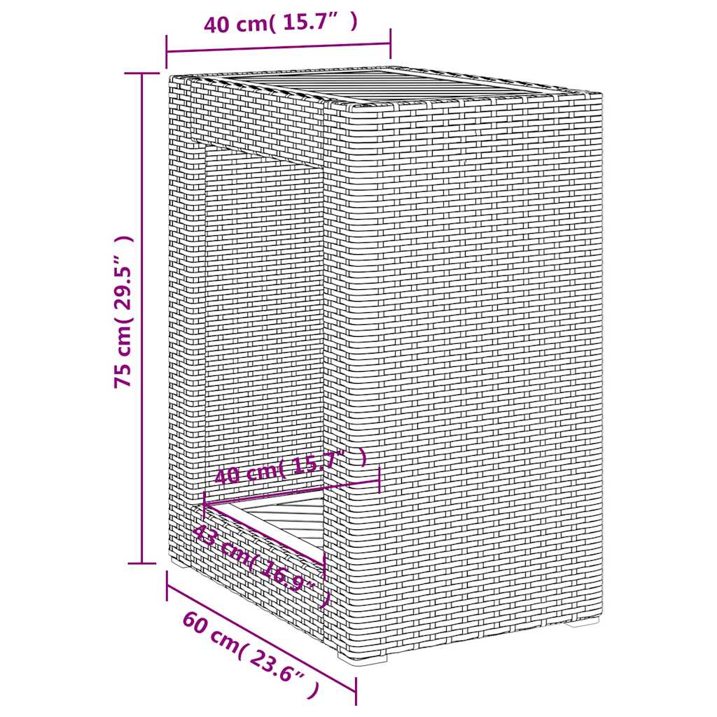 bézs polyrattan kerti kisasztal fa asztallappal 60x40x75 cm