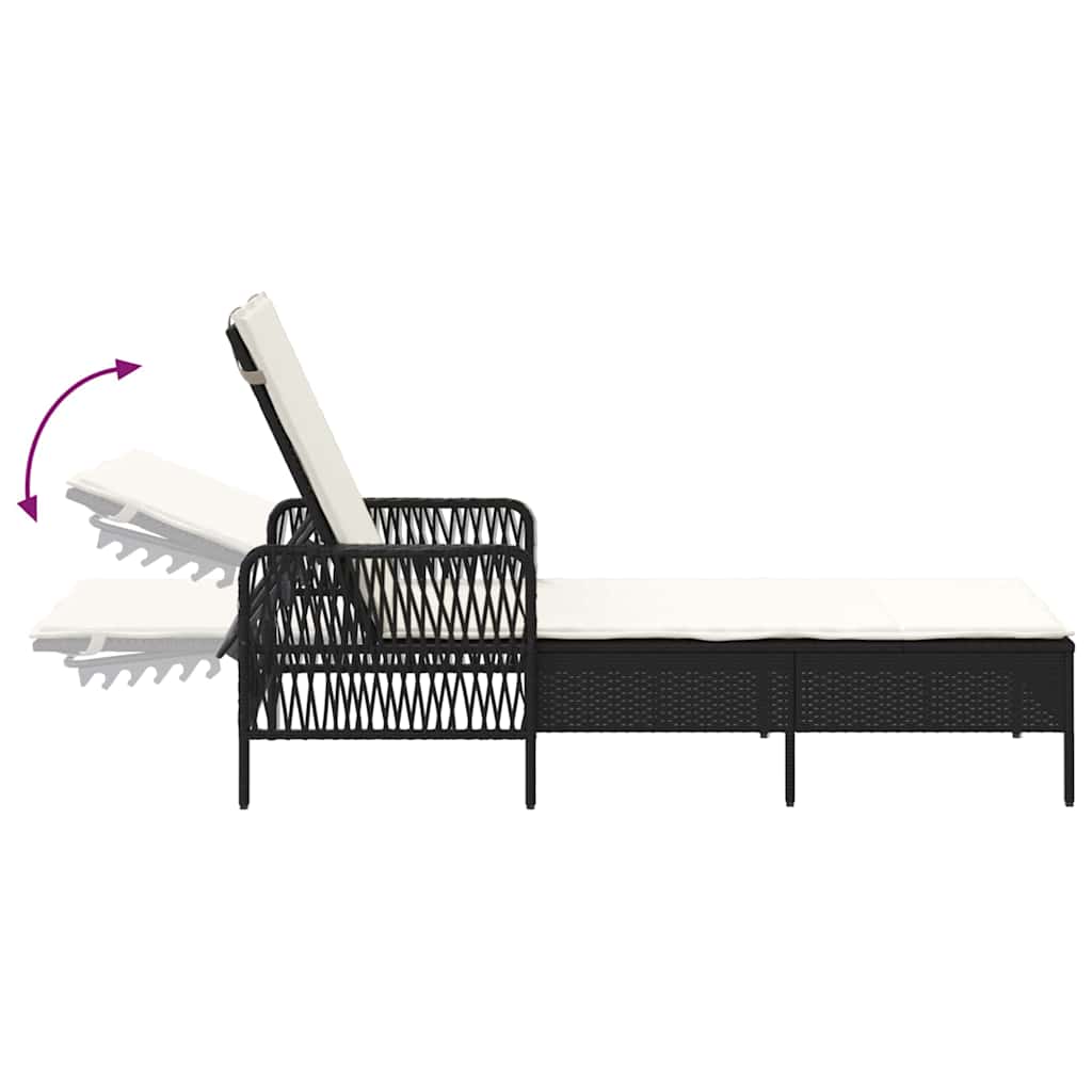 Napozó 3 pcs Fekete és krémfehér 55 x 200 x 92 cm polirattan