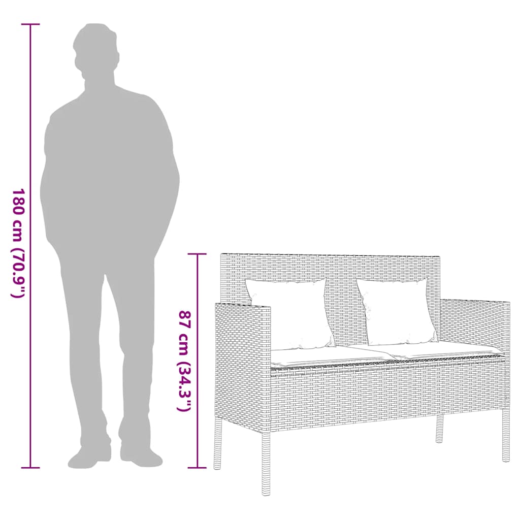 fekete polyrattan kerti pad párnával