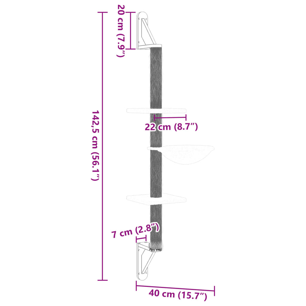 sötétszürke falra szerelhető kaparófa 142,5 cm