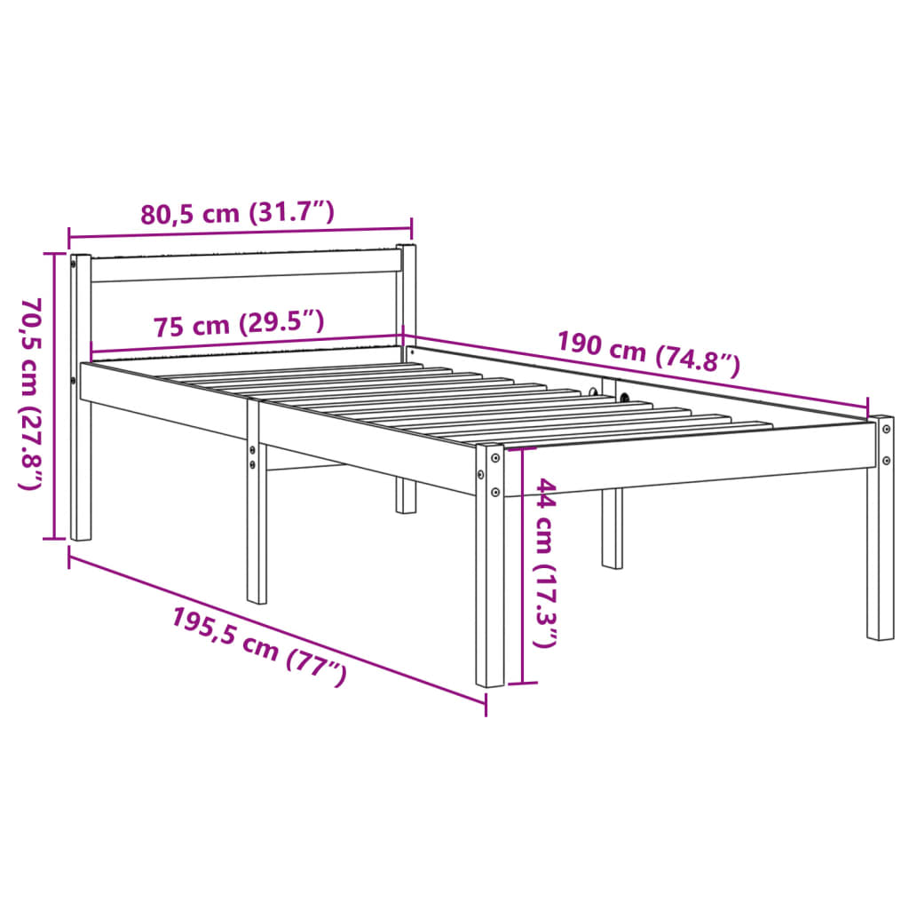 viaszbarna tömör fenyőfa időseknek való ágy 75x190 cm