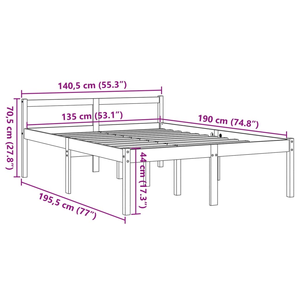 viaszbarna tömör fenyőfa időseknek való ágy 135 x 190 cm